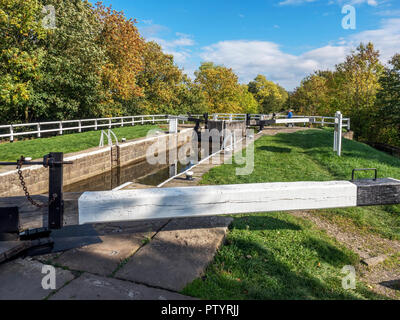 Hirst Lock on the Leeds and Liverpool Canal in early autumn near Saltaire West Yorkshire England