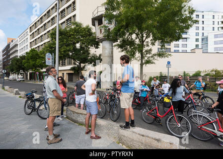 Berlin. Germany. Tourists visit the former border watchtower on Erna Berger Straße near Potsdamer Platz. Stock Photo