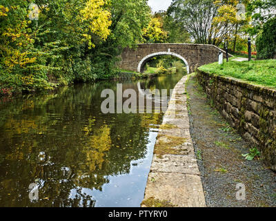 Dowley Gap Packhorse Bridge on the Leeds and Liverpool Canal between Saltaire and Bingley West Yorkshire England