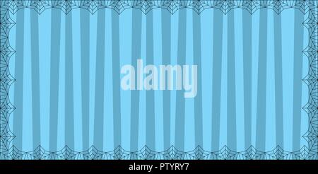 Striped turquoise blue rectangle background with cute vertical stripes framed with spider cobweb. Vector background, banner, Halloween invitation, gre Stock Vector