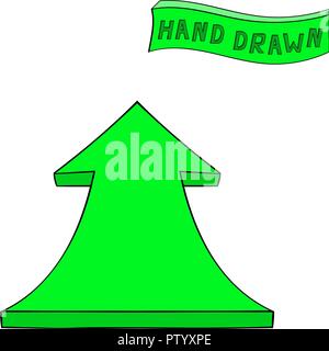 Green arrow. UP sign. Hand drawn sketch. Vector illustration isolated on white background Stock Vector