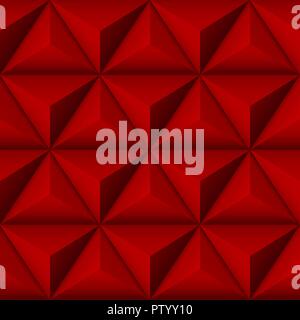Red 3d geometric pattern with pyramids. Abstract seamless background Stock Vector