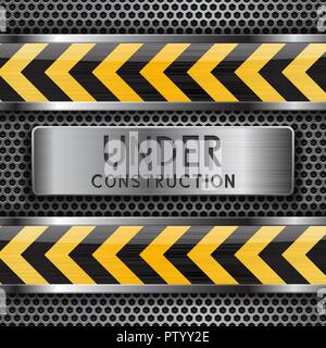 Under construction background. Metal perforated texture with yellow elements Stock Vector