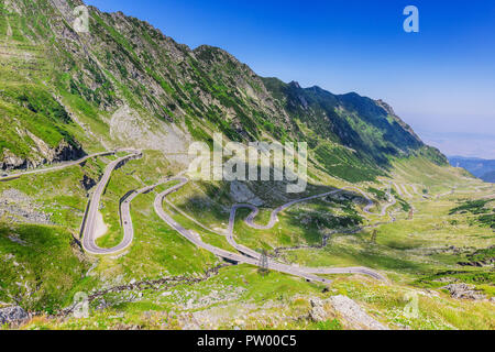 Transfagarasan pass is crossing Carpathian mountains in Romania. One of the most spectacular mountain roads in the world. Stock Photo