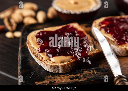 Classic peanut butter and jelly sandwich Stock Photo