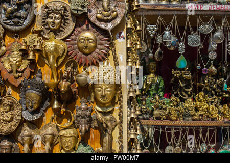 Manali, India - May 26, 2017: Traditional souvenirs and silver jewelleries indian shop Stock Photo