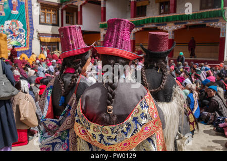 Lamayuru, India - June 19, 2017: Unidentified Ladakhi women wearing ethnic traditional costumes in Ladakh, India Stock Photo