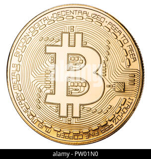 Physical bitcoin on white background. Cryptocurrency. Clipping path. Stock Photo