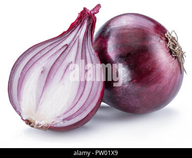 Red onion bulb and onion cross section on the white background. Stock Photo
