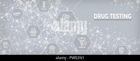 Drug Testing & Process Web Header Banner with Icon Set Stock Vector ...