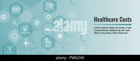 Healthcare costs Icon Set and Web Header Banner - expenses showing concept of expensive health care Stock Vector
