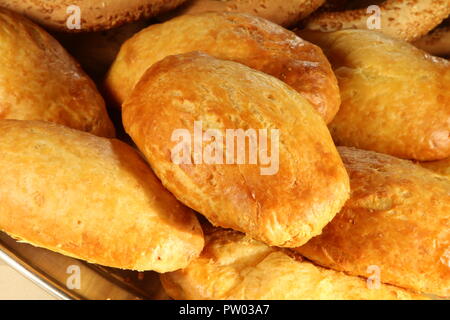 Many pieces of small bread, close up. Stock Photo