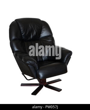 Black leather recliner isolated on white. Stock Photo