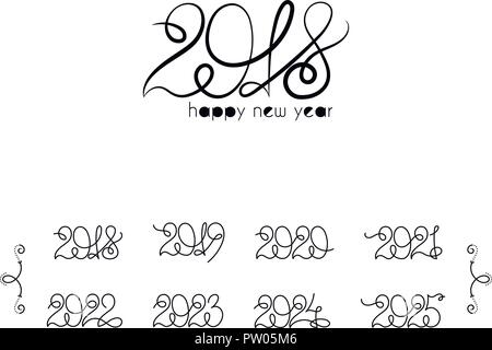 2018. Calendar collection of year number. Ink modern brush calligraphy. Isolated vintage vector on white background. Stock Vector