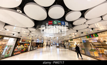 Underground shopping passage below Karlsplatz in Munich, Germany. Also a public transportation hub. Stock Photo