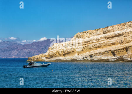 Gulf of Famous Hippies Matala Beach, Crete Island, Greece Stock Photo