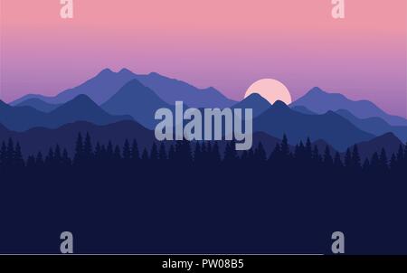 nature landscape of mountain range with pine forest Stock Vector