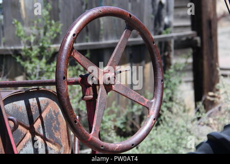 Rusted steering wheel on old truck Stock Photo