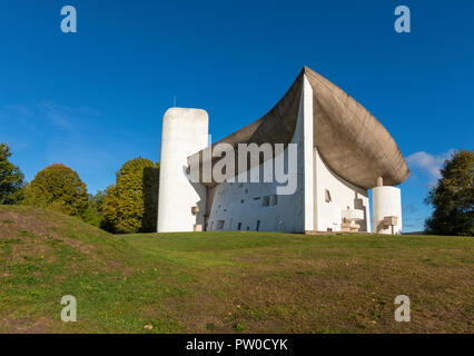 Chapel of Notre Dame du Haut built by architect Le Corbusier in 1955 at Ronchamp, Bourgogne-Franche-Comté, France