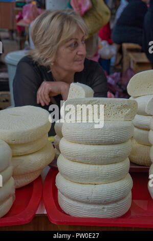 Traditional Sulguni cheese for sale at the market in Kutaisi,Georgia Stock Photo