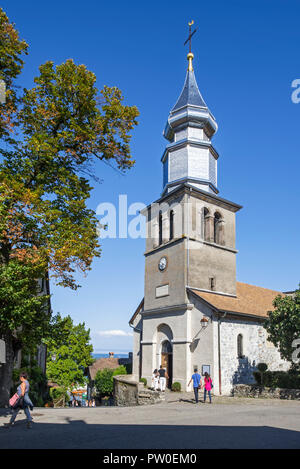 The church St Pancras / église Saint-Pancrace in the medieval village Yvoire, Haute-Savoie, France Stock Photo