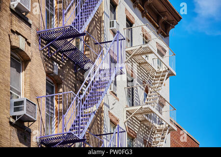 Fire escapes in New York, one of the city symbols, USA. Stock Photo