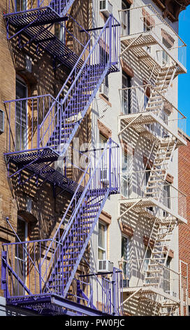 Fire escapes in New York, one of the city symbols, USA. Stock Photo