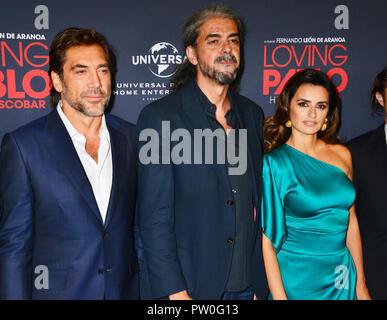 Javier Bardem, Fernando Leon De Aranos - director , Penelope Cruz 043 arrives at the Universal Pictures Home Entertainment Content Group's 'Loving Pablo' Special Screening at The London West Hollywood on September 16, 2018 in West Hollywood, California. Stock Photo