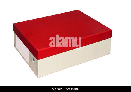 Shoe box with red cap on white background Stock Photo