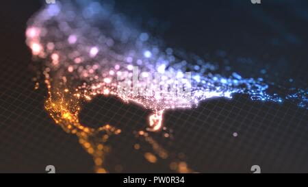 dark earth map with glowing details of city and human population density areas. wiew of america. 3d illustration Stock Photo