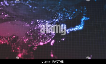 dark earth map with glowing details of city and human population density areas. wiew of asia. 3d illustration Stock Photo