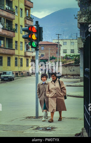 traffic light Tirana. Analogue photography Stock Photo