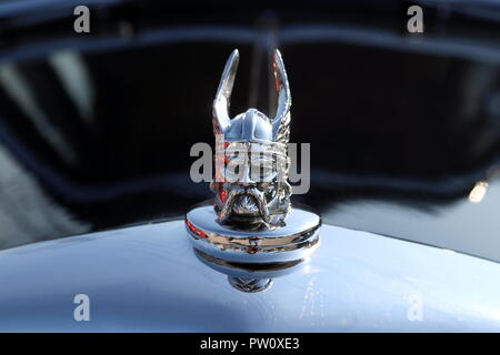 Viking hood ornament on a Rover car Stock Photo
