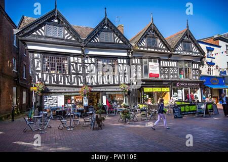 Half timbered Elizabethan buildings in High Street, Nantwich, Cheshire, UK taken on 1 September 2014 Stock Photo