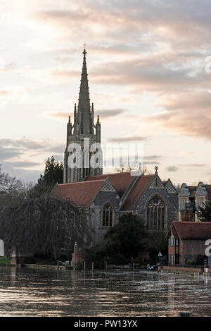 All Saints Church at dusk beside the river Thames at Marlow in Buckinghamshire, Britain Stock Photo