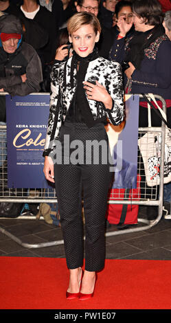 London, UK. 11th Oct 2018. Denise Gough at the 62nd BFI London Film Festival: Colette - Patrons gala - at Cineworld Leicester Square, London on Thursday 11 October 2018  Photo by Keith Mayhew Credit: KEITH MAYHEW/Alamy Live News Stock Photo