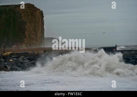 Dorset. 12th Oct 2018. UK Weather: Flood warnings issued as Storm Callum hits the Dorset coast. Credit: Tom Corban/Alamy Live News Stock Photo