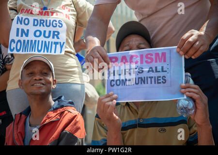 Johannesburg, South Africa, 12 October, 2018. Members of First Nation communities protested and delivered a letter to the provincial government in Johannesburg today. They also demanded an apology from South Africa's President. Descendants of South Africa's indigenous communities, including the San and the Khoi, were discriminated against and classified as 'coloured' by the Apartheid regime. That's a term that has largely remained in use here. 'Coloured' people have been marginalized by the government in the ‘new’ South Africa too, demonstrators said. Credit: Eva-Lotta Jansson/Alamy Live News Stock Photo