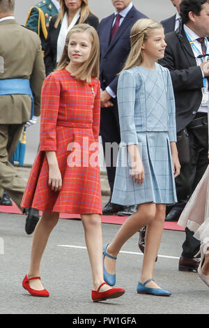 Madrid, Spain. 12th Oct, 2018. Princess Leonor and Princess Sofia attend the national day parade at Lima square in Madrid, Spain on the 12 of October of 2018. October12, 2018. Credit: Jimmy Olsen/Media Punch ***No Spain***/Alamy Live News Stock Photo