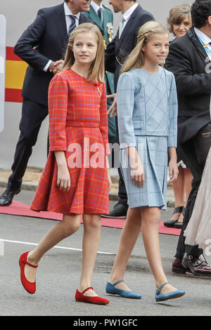 Madrid, Spain. 12th Oct, 2018. Princess Leonor and Princess Sofia attend the national day parade at Lima square in Madrid, Spain on the 12 of October of 2018. October12, 2018. Credit: Jimmy Olsen/Media Punch ***No Spain***/Alamy Live News Stock Photo