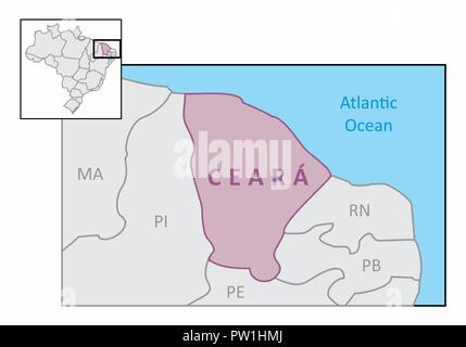 Map of the State of Ceara and its location in the Brazilian territory Stock Vector