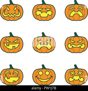 Set of horrible and scary pumpkins for halloween in flat style Stock ...