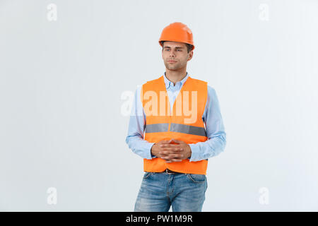 Construction engineer thinking, problem solving and solutions concept Stock Photo
