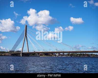 Cable-stayed bridge in Riga, Latvia over the Daugava River Stock Photo