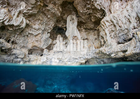 Underwater Photo of Avaiki Cave.This is a historical site where the first canoe landed, Niue Island, Niue. Stock Photo