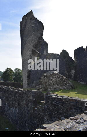 Medieval remains of the tower at Caephilly Castle Stock Photo