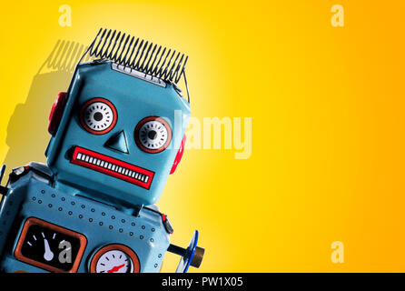 Close Up of a Vintage Metal Toy Robot, Vintage Robot Stock Photo