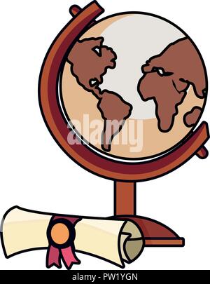 school globe and graduation diploma vector illustration  Stock Vector