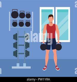 Fitness man training inside gym vector illustration graphic design ...