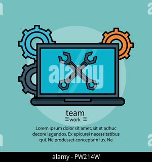 Teamwork cartoons poster with information vector illustration graphic design Stock Vector